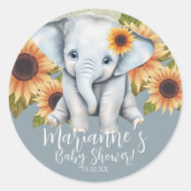 Elephant Baby Shower Sonnenblume Glitzer Dusty Blu