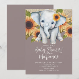 Elephant Baby Shower Sonnenblume Glitzer Dusty Pin Einladung