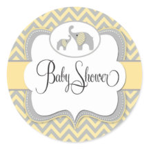 Elephant Baby Shower Sticker in Gelb Zickzack