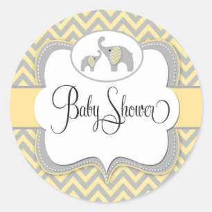 Elephant Baby Shower Sticker in Gelb Zickzack