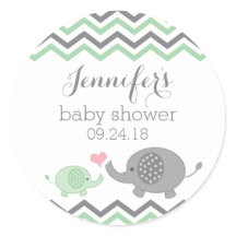 Elephant Baby Shower Stickers Green Grau Zickzack