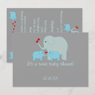 Elephant Baby Shower Twin Boys Einladung