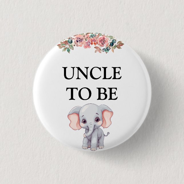 Elephant Baby Shower Uncle Button (Vorderseite)