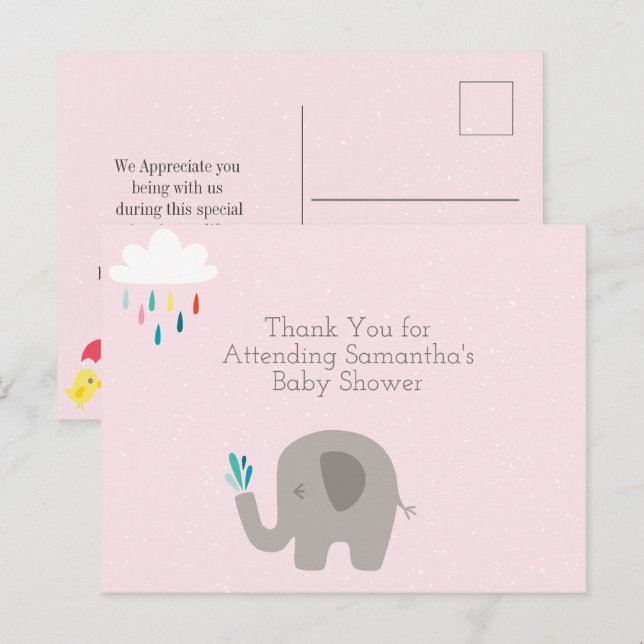 Elephant Baby Shower Vielen Dank Postcard Postkarte (Vorne/Hinten)