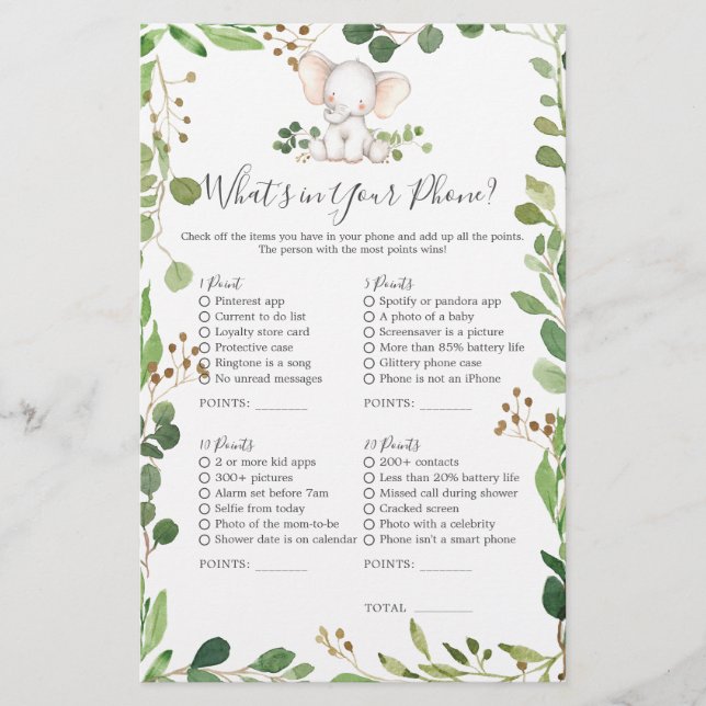 Elephant Baby Shower Was ist in Ihrem Telefon? (Vorderseite)