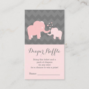 Elephant Baby ShowerDiaper Raffle Ticket Rosa Grau Begleitkarte