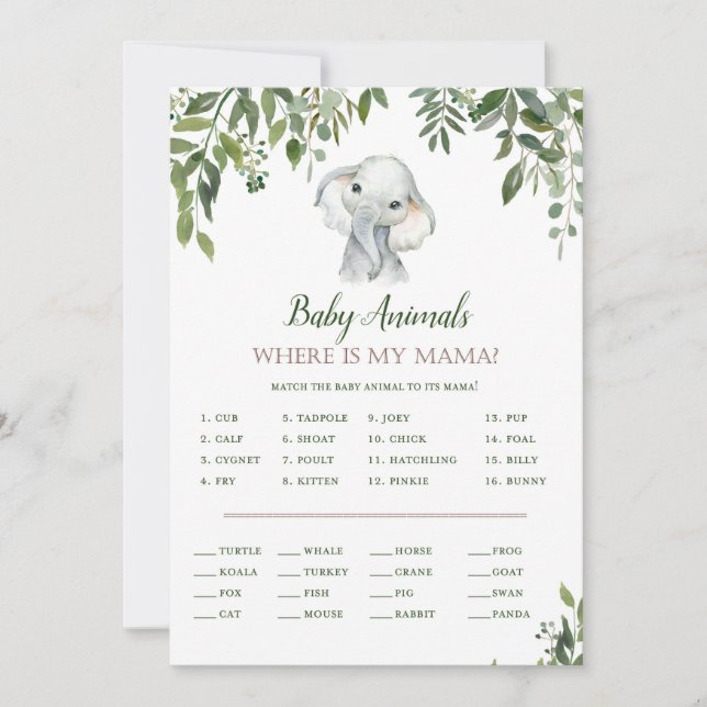 Elephant Baby Showgame mit Antwort auf die 12x18 Einladung (Vorderseite)