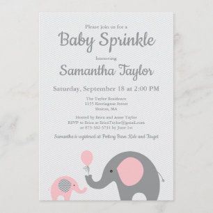 Elephant Baby Sprinkle Einladung in Rosa und Grau