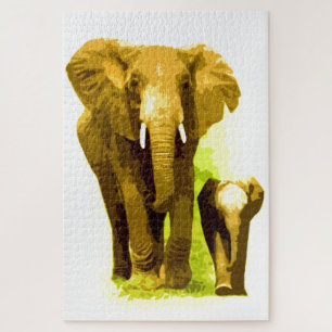 Elephant & Baby - Tiere Art