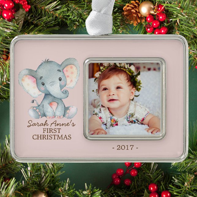 Elephant Baby's 1. Weihnachts-Foto Ornament Rahmen-Ornament Silber (Von Creator hochgeladen)