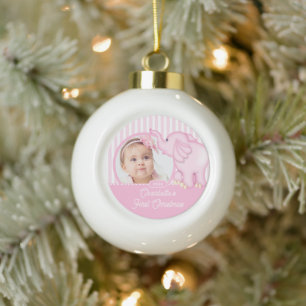 Elephant Baby's First Christmas Foto Keramik Kugel-Ornament