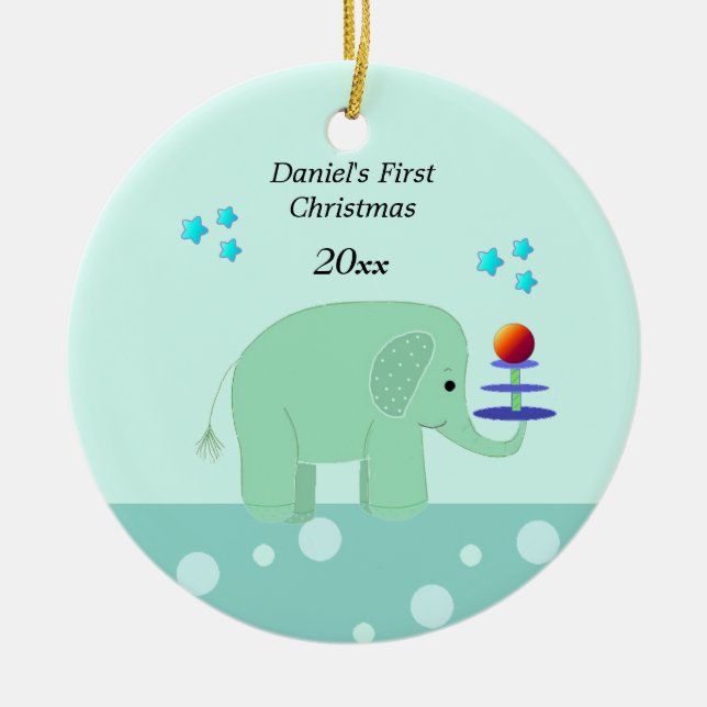 Elephant Baby's First Christmas Keramik Ornament (Vorne)