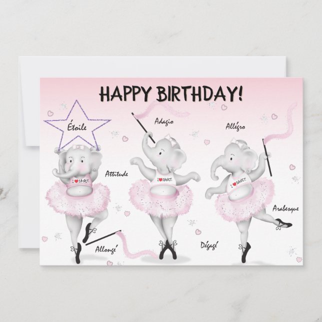 Elephant Ballerina Birthday  Karte (Vorderseite)