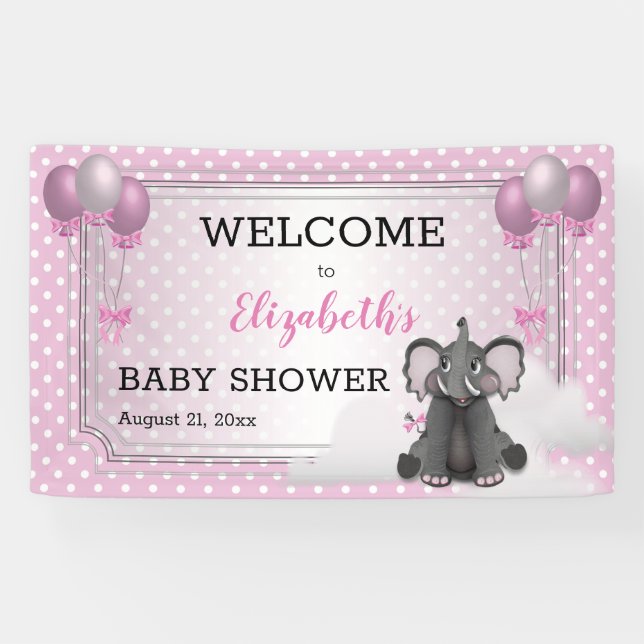 Elephant | Ballons | Dots Girl Pink Babydusche Banner (Horizontal)