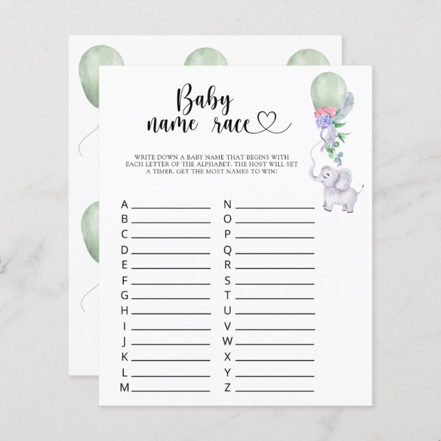 Elephant & Balloon - Baby name race game (Vorne/Hinten)
