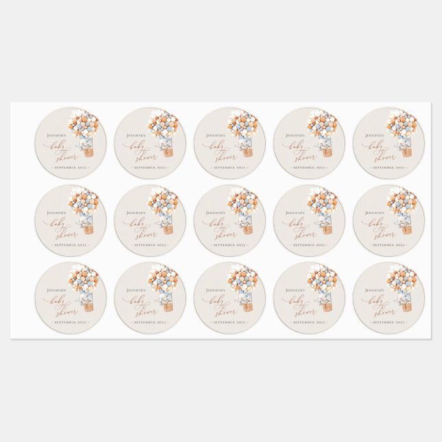 Elephant Balloon Baby Shower Labels Etiketten (Blatt)