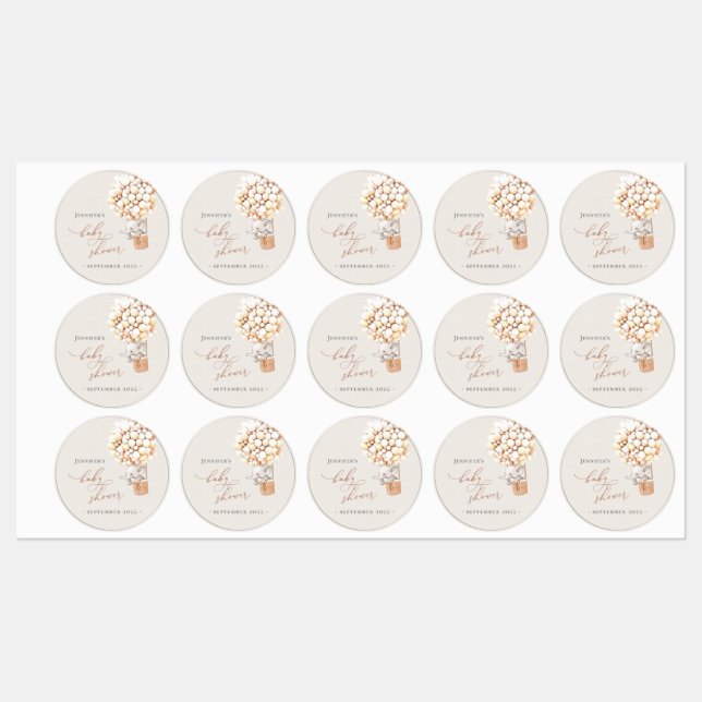 Elephant Balloon Baby Shower Labels Etiketten (Blatt)