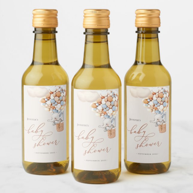 Elephant Balloon Baby Shower Mini Weinetikett (Flaschen)