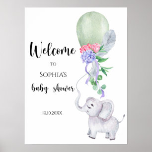 Elephant & Balloon Begrüßung Babydusche Poster