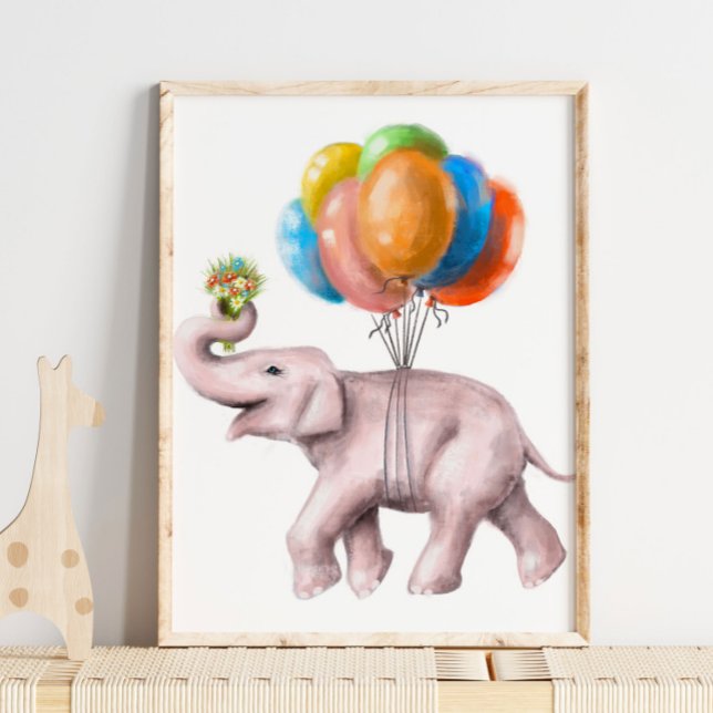 Elephant Balloon Bouquet Print | Aquarelldruck Poster (Von Creator hochgeladen)