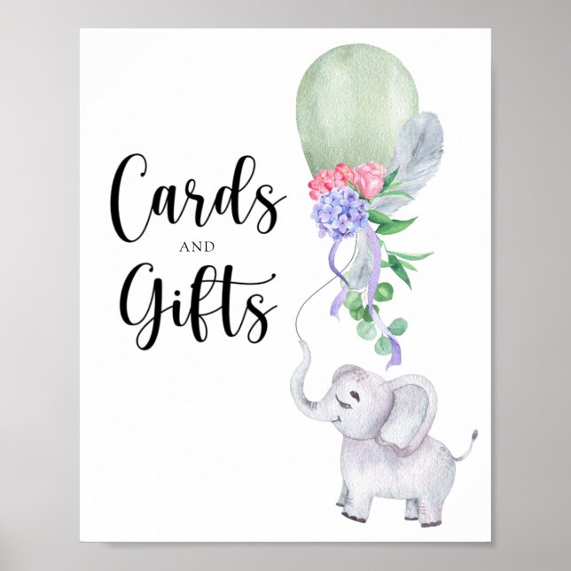 Elephant & Balloon Karten und Geschenke Babydusche Poster (Vorne)