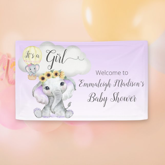 Elephant Balloon Lila Baby Dusche Begrüßungszeiche Banner (Von Creator hochgeladen)