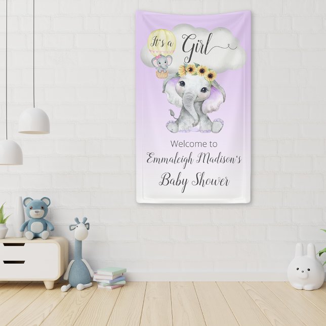 Elephant Balloon Lila Baby Dusche Es ist ein Mädch Banner (Von Creator hochgeladen)