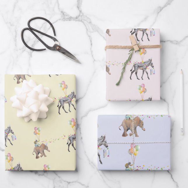 Elephant balloon Party Cadeaupapier Vellen Set Geschenkpapier Set (Vorderseite)