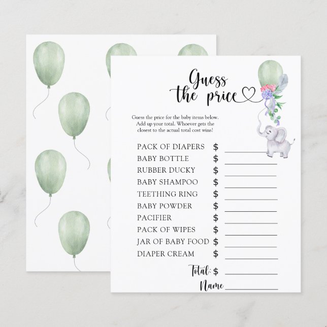 Elephant & Balloon - Raten Sie den Preis! Spiel (Vorne/Hinten)