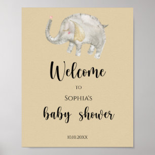 Elephant Balloon Welcome Baby Dusche Poster