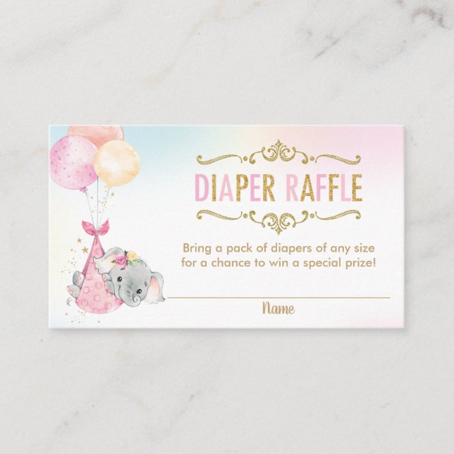 Elephant Balloons Baby Duwer Diaper Raffle Ticket Begleitkarte (Vorderseite)