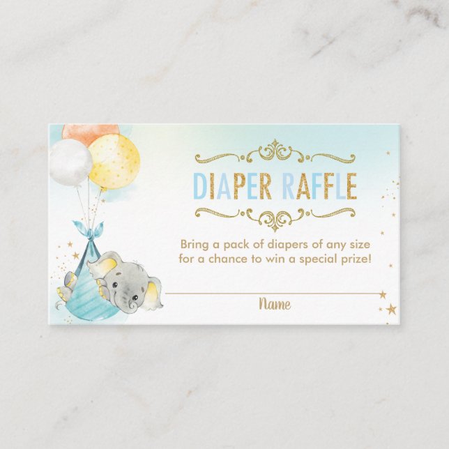 Elephant Balloons Baby Duwer Diaper Raffle Ticket Begleitkarte (Vorderseite)