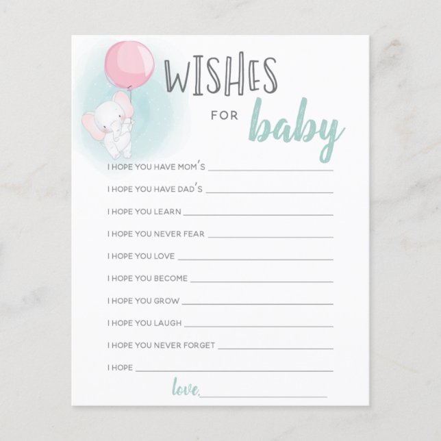 Elephant Balloons Babydusche Wünsche für Babykarte (Vorderseite)