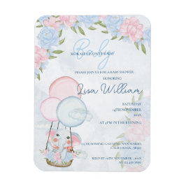 Elephant Balloons Pink Floral Baby Dusche Einladun Magnet