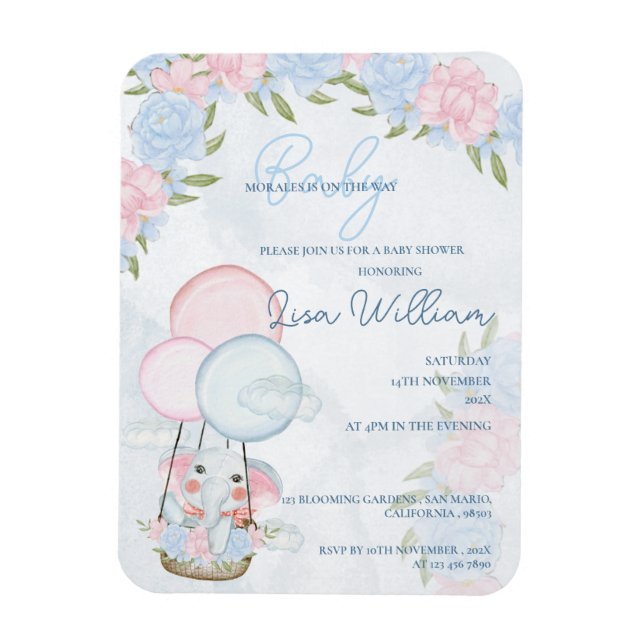 Elephant Balloons Pink Floral Baby Dusche Einladun Magnet (Vertikal)