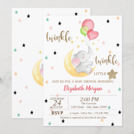 Elephant, Balloons, Twinkle Little Star Baby Dusch Einladung