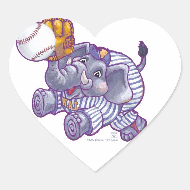 Elephant Baseball Star Herz-Aufkleber (Vorderseite)