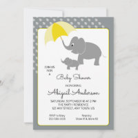 Elephant & bébé, Baby shower parapluie Invitation
