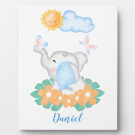 Eléphant Bébé mignon avec fleurs orange Plaque