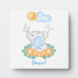 Eléphant Bébé mignon avec fleurs orange Plaque