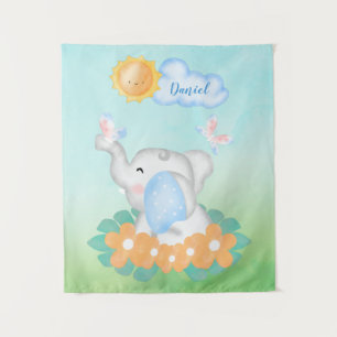 Eléphant Bébé mignon avec fleurs orange Tapisserie