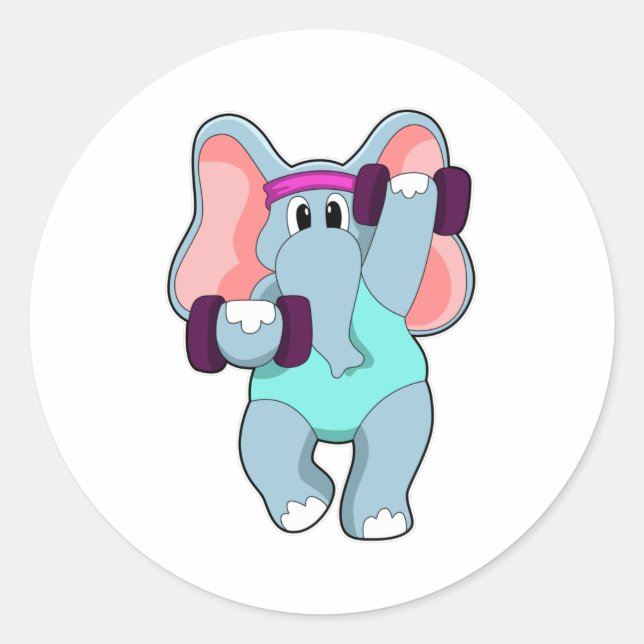 Elephant beim Krafttraining mit Dumbells Runder Aufkleber (Vorderseite)