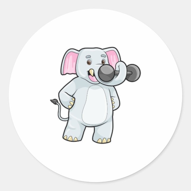Elephant beim Strenght Training mit Dumbell Runder Aufkleber (Vorderseite)