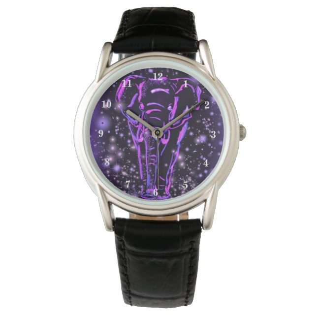 Elephant beobachten Lila rosa Sternennacht Armbanduhr (Vorderseite)