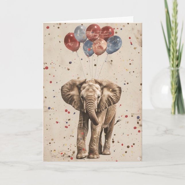Elephant Birthday Balloon Grußkarte Karte (Vorderseite)