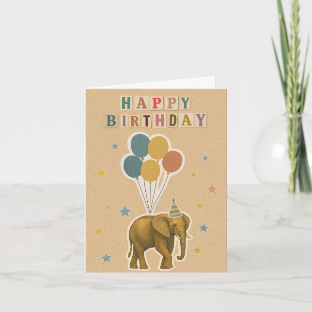 Elephant Birthday Card mit Balloons Karte (Vorderseite)