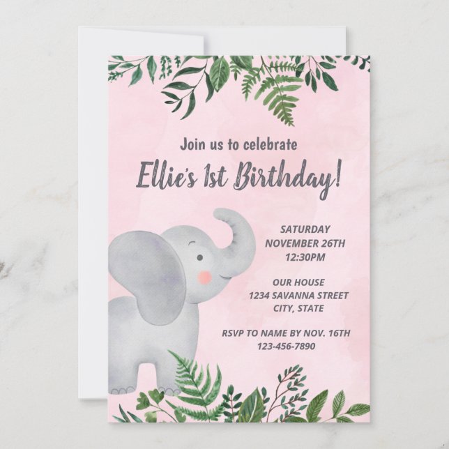 Elephant Birthday Einladung (Vorderseite)