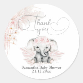 Elephant Blash Pink Blume Boho Baby Dusche Runder Aufkleber