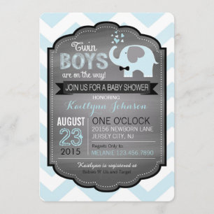Eléphant bleu avec cravate en bois Invitation Baby
