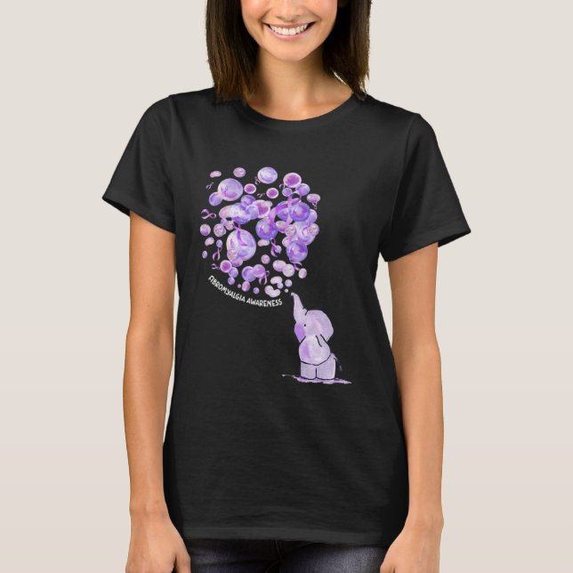 Elephant Blowing Upp Purplee Balloons Fibromyalgia T-Shirt (Vorderseite)
